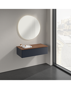 Buffet Villeroy &amp; Boch Antao K40102HG 100 x 26,8 x 50 cm, plan vasque couleur noyer chaud, laque mate bleu nuit