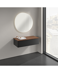 Buffet Villeroy &amp; Boch Antao K40102PD 100 x 26,8 x 50 cm, plan vasque couleur noyer chaud, laque noire mate