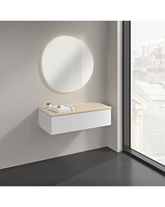 Buffet Villeroy &amp; Boch Antao K40103GF 100 x 26,8 x 50 cm, plan vasque couleur Botticino, laque blanche brillante