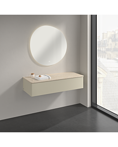 Buffet Villeroy &amp; Boch Antao K41003HJ 120 x 26,8 x 50 cm, plan vasque couleur Botticino, laque mate gris soie