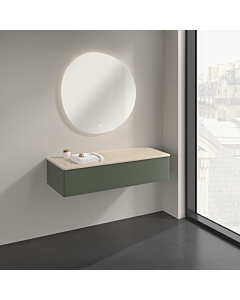 Buffet Villeroy &amp; Boch Antao K41003HL 120 x 26,8 x 50 cm, plan vasque couleur Botticino, laque mate vert feuille