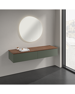 Buffet Villeroy &amp; Boch Antao K42002HL 160 x 26,8 x 50 cm, plan vasque couleur noyer chaud, laque mate vert feuille