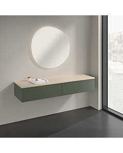 Buffet Villeroy &amp; Boch Antao K42003HL 160 x 26,8 x 50 cm, plan vasque couleur Botticino, laque mate vert feuille