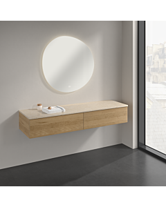 Buffet Villeroy &amp; Boch Antao K42003HN 160 x 26,8 x 50 cm, plan vasque couleur Botticino, chêne miel