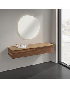 Buffet Villeroy &amp; Boch Antao K42101HM 160 x 26,8 x 50 cm, plan vasque couleur chêne miel, noyer chaud