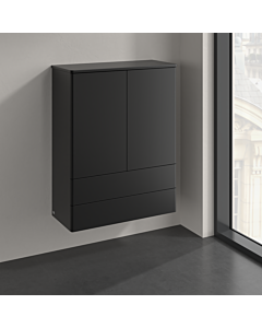 Villeroy and Boch Antao highboard K47000PD 2 doors, 814 x 1039 x 356 mm, front without structure, Black Matt Lacquer / Black Matt Lacquer