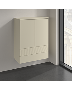 Meuble haut Villeroy &amp; Boch Antao K47100HJ 2 portes, 814 x 1039 x 356 mm, façade structurée, laque mate gris soie / laque mate gris soie