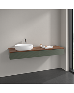 Meuble vasque Villeroy &amp; Boch Antao L15152HL 160 x 19 x 50 cm, percé pour robinetterie, plan vasque couleur noyer chaud, laque mate vert feuille