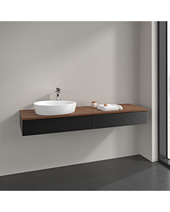 Villeroy und Boch Antao Waschtisch-Unterschrank L15152PD mit Beleuchtung, 160x19x50cm, Hahnlochbohrung, Waschbeckenplattenfarbe warm walnut, black matt lacquer