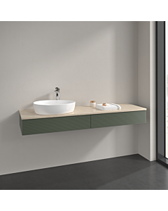 Villeroy &amp; Boch Antao vanity unit L15153HL with lighting, 160x19x50cm, tap hole, washbasin top color botticino, leaf green matt lacquer