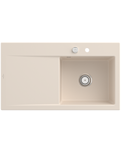 Évier encastré Style 50 Villeroy und Boch Subway 335102FU à droite, avec garniture de vidage , commande excentrique, 900 x 510 mm, ivoire CeramicPlus
