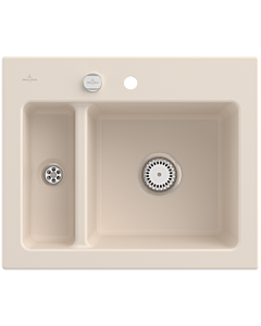 Villeroy und Boch Subway 60 XM évier encastrable 678002FU avec garniture de vidage , commande excentrique, 620 x 510 mm, ivoire CeramicPlus