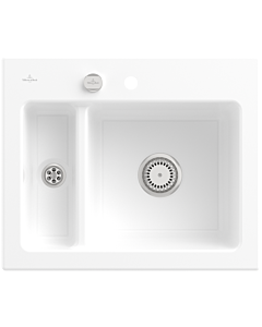 Villeroy und Boch Subway 60 XM Einbauspüle 678002R1 mit Ablaufgarnitur, Excenterbetätigung, 620 x 510 mm, weiß alpin CeramicPlus