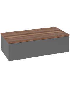 Buffet Villeroy &amp; Boch Antao L40002GK avec éclairage, 1 tiroir, 1000 x 268 x 500 mm, façade lisse, laque anthracite mate / noyer chaud