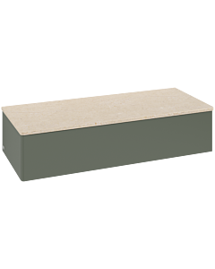 Villeroy &amp; Boch Antao Sideboard L41003HL with lighting, 1 drawer, 1200 x 268 x 500 mm, smooth front, Leaf Green Matt Lacquer / Botticino