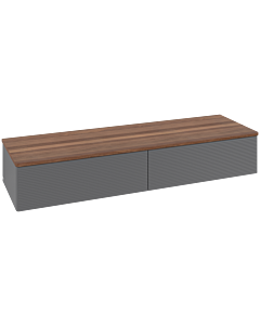 Villeroy und Boch Antao Sideboard L42102GK mit Beleuchtung, 2 Auszüge, 1600 x 268 x 500 mm, Front mit Struktur, Anthracite Matt Lacquer / Warm Walnut