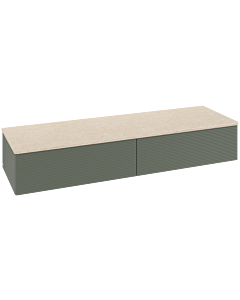 Villeroy &amp; Boch Antao Sideboard L42103HL with lighting, 2 drawers, 1600 x 268 x 500 mm, textured front, Leaf Green Matt Lacquer / Botticino