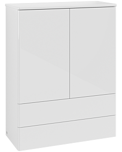 Villeroy und Boch Antao Highboard L47000GF mit Beleuchtung, 2 Türen, 814 x 1039 x 356 mm, Front ohne Struktur, Glossy White Lacquer / Glossy White Lacquer