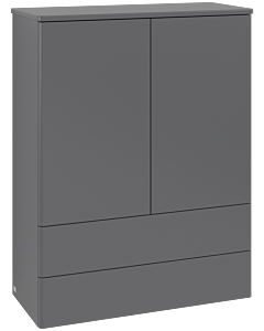 Villeroy &amp; Boch Antao Highboard L47000GK with lighting, 2 doors, 814 x 1039 x 356 mm, smooth front, Anthracite Matt Lacquer / Anthracite Matt Lacquer