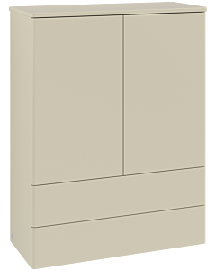 Villeroy &amp; Boch Antao Highboard L47000HJ with lighting, 2 doors, 814 x 1039 x 356 mm, smooth front, Silk Grey Matt Lacquer / Silk Grey Matt Lacquer