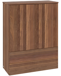 Villeroy &amp; Boch Antao Highboard L47000HM with lighting, 2 doors, 814 x 1039 x 356 mm, smooth front, Warm Walnut / Warm Walnut