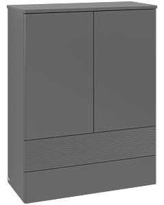 Villeroy &amp; Boch Antao Highboard L47100GK with lighting, 2 doors, 814 x 1039 x 356 mm, textured front, Anthracite Matt Lacquer / Anthracite Matt Lacquer