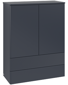Villeroy und Boch Antao Highboard L47100HG mit Beleuchtung, 2 Türen, 814 x 1039 x 356 mm, Front mit Struktur, Midnight Blue Matt Lacquer / Midnight Blue Matt Lacquer