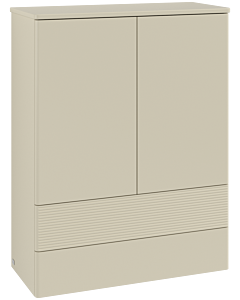 Meuble haut Villeroy &amp; Boch Antao L47100HJ avec éclairage, 2 portes, 814 x 1039 x 356 mm, façade texturée, laque mate gris soie / laque mate gris soie