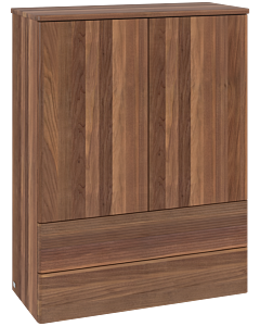 Buffet haut Villeroy &amp; Boch Antao L47100HM avec éclairage, 2 portes, 814 x 1039 x 356 mm, façade texturée, finition Noyer chaud / Noyer chaud