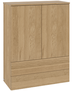 Villeroy &amp; Boch Antao Highboard L47100HN with lighting, 2 doors, 814 x 1039 x 356 mm, textured front, Honey Oak / Honey Oak