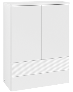 Villeroy und Boch Antao Highboard L47100MT mit Beleuchtung, 2 Türen, 814 x 1039 x 356 mm, Front mit Struktur, White Matt Lacquer / White Matt Lacquer