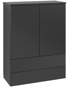 Villeroy &amp; Boch Antao Highboard L47100PD with lighting, 2 doors, 814 x 1039 x 356 mm, textured front, Black Matt Lacquer / Black Matt Lacquer