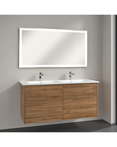 Villeroy & Boch Finero Badmöbel Set 130 cm Kansas Oak Waschtisch mit Waschtischunterschrank und Spiegel