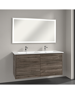 Villeroy & Boch Finero Badmöbel Set 130 cm Stone Oak Waschtisch mit Waschtischunterschrank und Spiegel