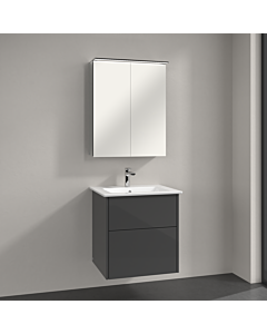 Villeroy & Boch Finero Badmöbel Set 60 cm, Glossy Grey Waschtisch mit Waschtischunterschrank und Spiegelschrank