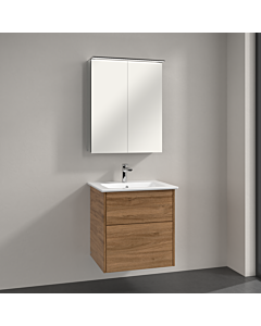 Villeroy & Boch Finero Badmöbel Set 60 cm, Kansas Oak Waschtisch mit Waschtischunterschrank und Spiegelschrank