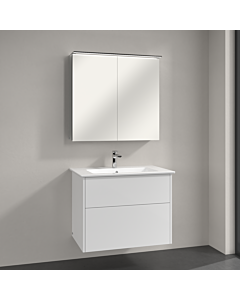 Villeroy & Boch Finero Badmöbel Set 80 cm, Glossy White Waschtisch mit Unterschrank und Spiegelschrank