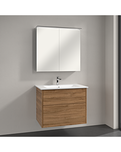 Villeroy & Boch Finero Badmöbel Set 80 cm, Kansas Oak Waschtisch mit Waschtischunterschrank und Spiegelschrank
