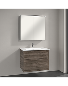 Villeroy & Boch Finero Badmöbel Set 80 cm, Stone Oak Waschtisch mit Waschtischunterschrank und Spiegelschrank