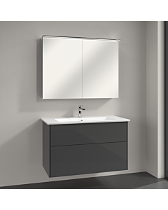 Villeroy & Boch Finero Badmöbel Set 100 cm, Glossy Grey Waschtisch mit Waschtischunterschrank und Spiegelschrank