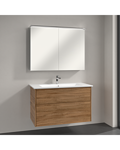 Villeroy & Boch Finero Badmöbel Set 100 cm, Kansas Oak Waschtisch mit Waschtischunterschrank und Spiegelschrank
