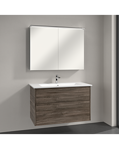 Villeroy & Boch Finero Badmöbel Set 100 cm, Stone Oak Waschtisch mit Waschtischunterschrank und Spiegelschrank