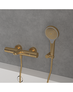 Douchette Villeroy &amp; Boch Verve TVS10900100076 Ø 110 mm, 3 jets, avec protection anti-retour, fixation murale, finition or brossé