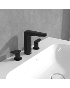 Villeroy und Boch Antao three-hole basin mixer TVW111001000K5 fixed spout, with push-open waste set, matt black