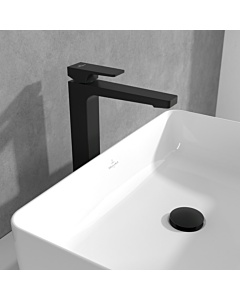 Villeroy und Boch Architectura Square Waschtischarmatur TVW125002000K5 erhöht, mit Push-Open-Ablaufgarnitur, matt black