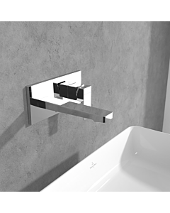 Villeroy und Boch Architectura Square Fertigmontageset TVW12500300061 Waschtischarmatur, mit Push-Open-Ablaufgarnitur, chrom