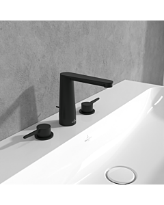 Villeroy und Boch Conum trois trous mitigeur lavabo TVW127001000K5 avec timon garniture de vidange , noir mat