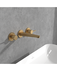 Villeroy und Boch Conum Dreiloch-Waschtischarmatur TVW12700200076 ohne Ablaufgarnitur, Wandmontage, brushed gold