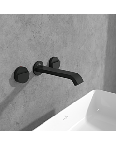 Villeroy und Boch Dawn Fertigmontageset TVZ106002000K5 Unterputz-Dreiloch-Waschtischarmatur, ohne Ablaufgarnitur, Wandmontage, matt black