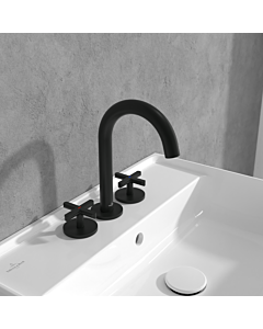 Villeroy und Boch Loop + Friends three-hole basin mixer TVZ106009000K5 cross handle, without pop-up waste, matt black